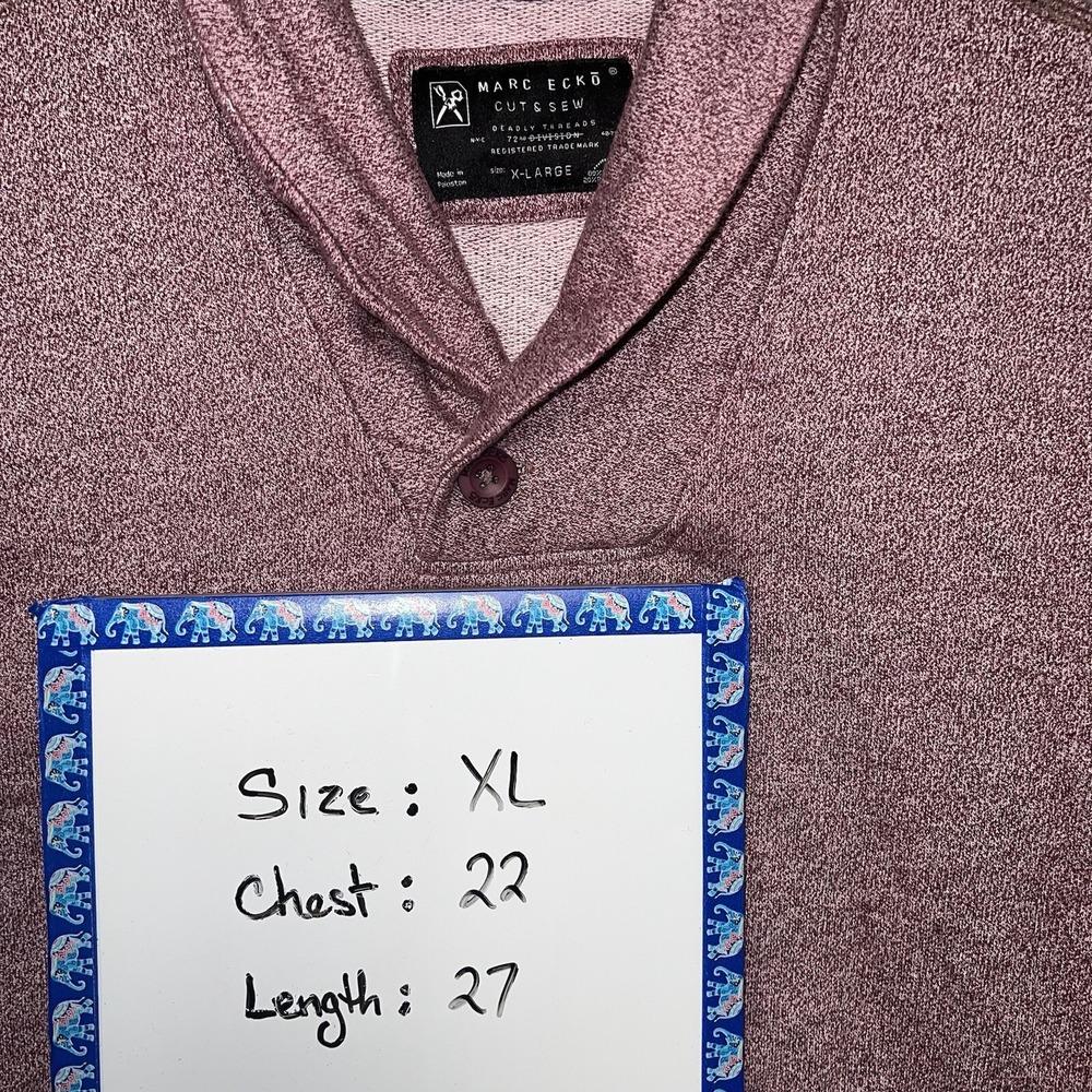 Marc Ecko Cut & Sew Sweater Men's Sz XL Heathered Burgundy Shawl Collar Pullover - Picture 4 of 6